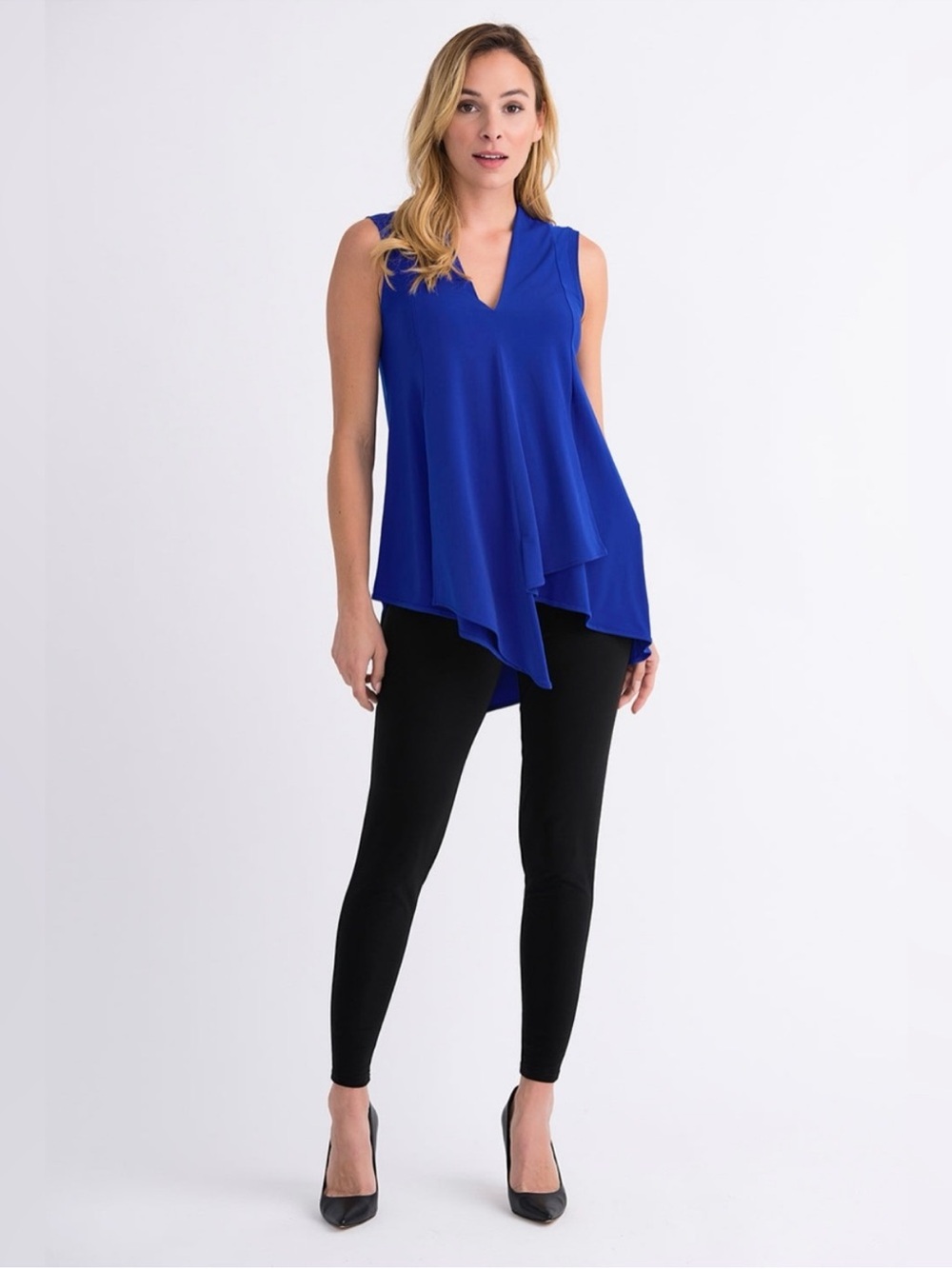 Joseph Ribkoff Royal Blue Sleeveless V-Neck Draped Tunic - Picture 3 of 8